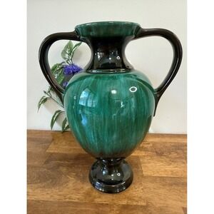 Vintage Canadian Pottery‎ Vase Blue Mountain Style Green Drip Glaze Amphora Form